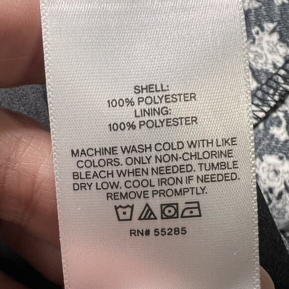 EXPRESS Dress Size L Black Sliver Floral Satin Strapless Midi Slip Lined Worn 1X - Picture 12 of 14